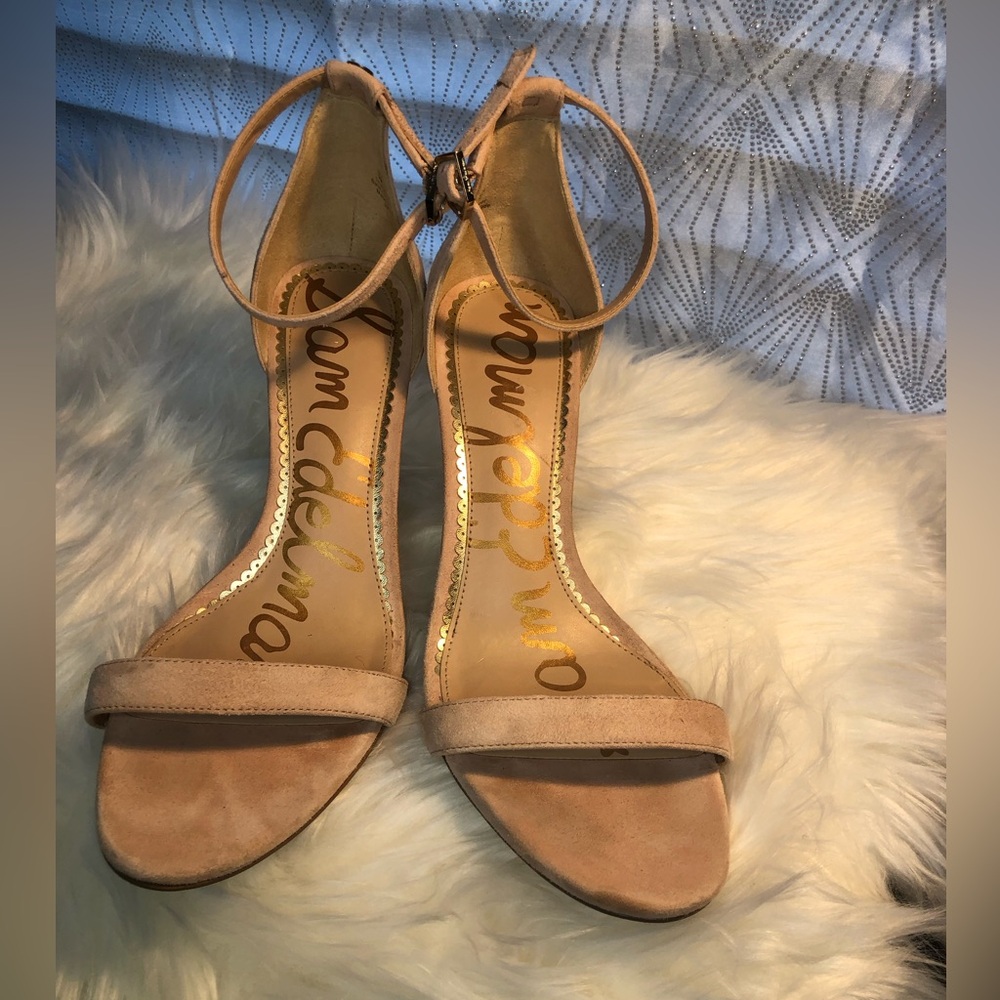 Sam Edelman Patti Nude Leather Ankle Strap Heels Size 9/Upper Leather Suede Int